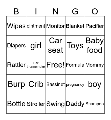BABY SHOWER BINGO Card