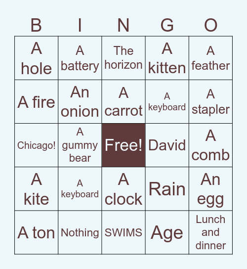 Riddle Me BINGO Card