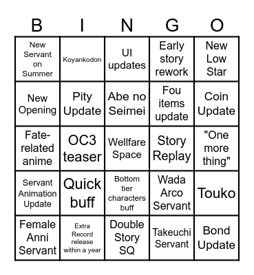FGO 9th Anniversary Bingo Card