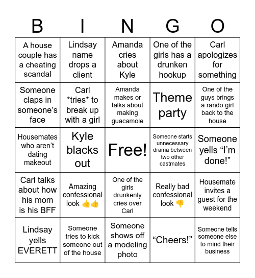 Summer House Bingo Card