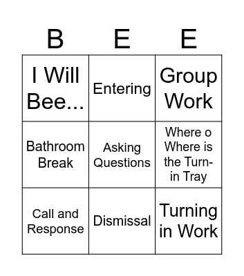 Expectations Bingo Card
