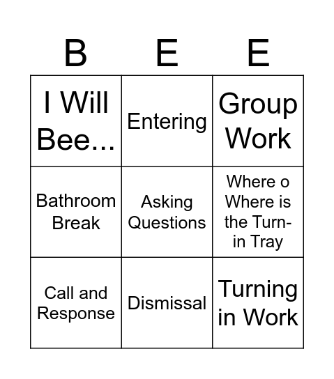 Expectations Bingo Card