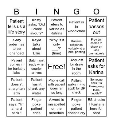 Lab Fun Day Bingo Card