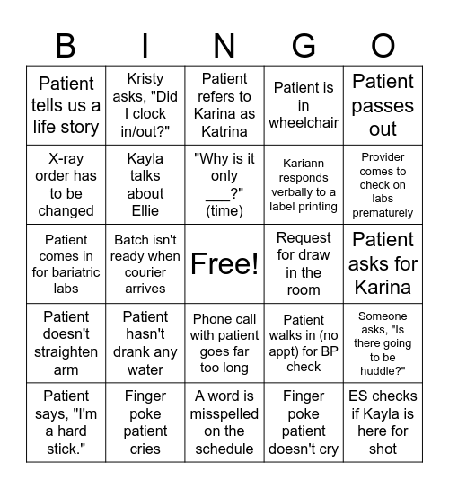 Lab Fun Day Bingo Card