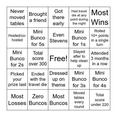 BUNCO Bingo Card