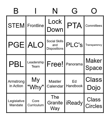 Armstrong Back to School Bingo Card