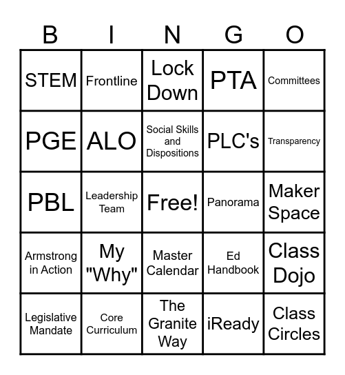 Armstrong Back to School Bingo Card