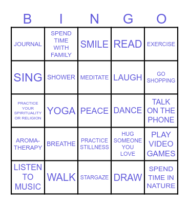 PEACEFUL PRACTICES BINGO Card