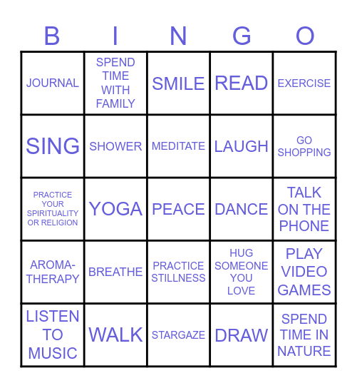 PEACEFUL PRACTICES BINGO Card