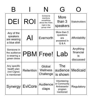 Town Hall Bingo Card