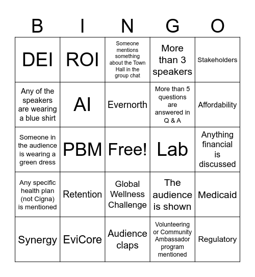 Town Hall Bingo Card