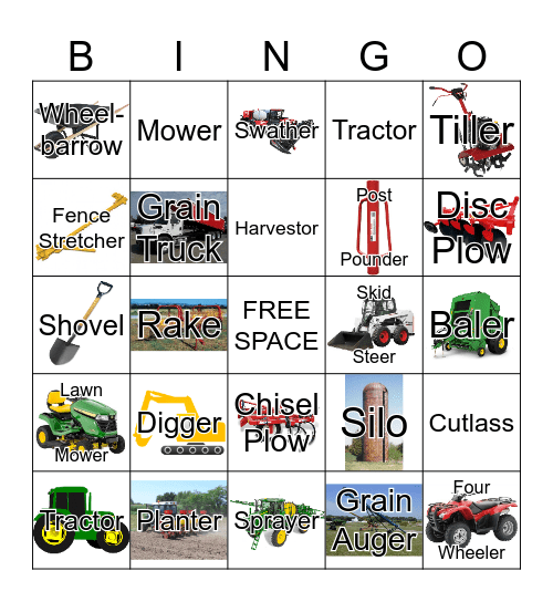 Farm Machinery Bingo Card