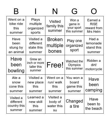 Catch up Bingo Card