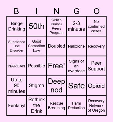 Harm Reduction BINGO Card
