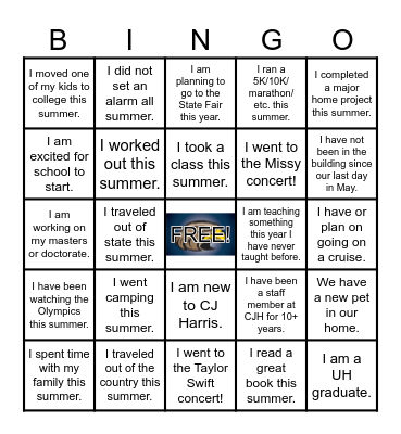 Staff Back to School Bingo Card