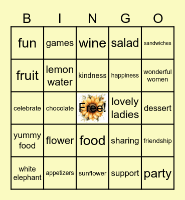 Summer Sunflower Social Bingo Card