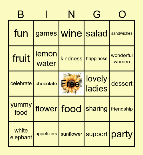 Summer Sunflower Social Bingo Card