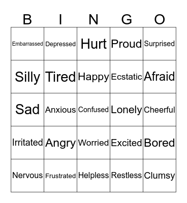 Feelings Bingo Card