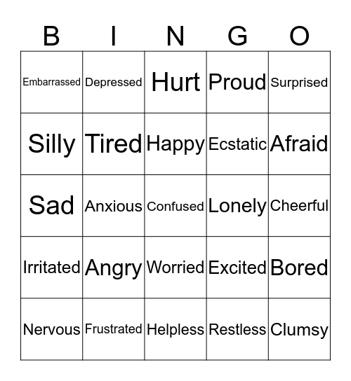 Feelings Bingo Card