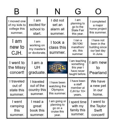 Staff Back to School Bingo Card