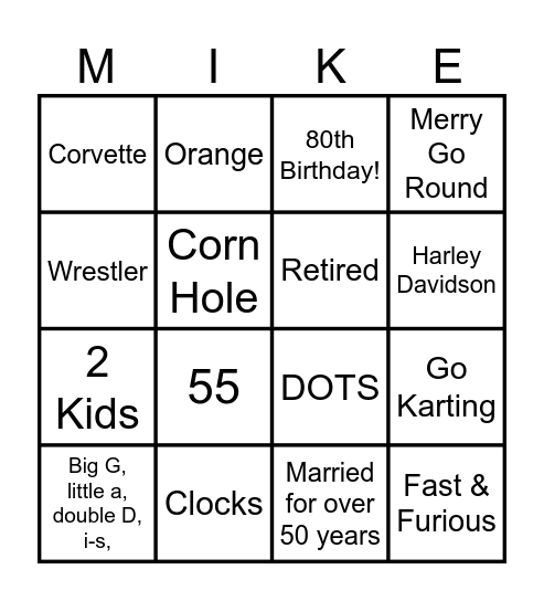Mike's 80th Birthday BINGO! Bingo Card