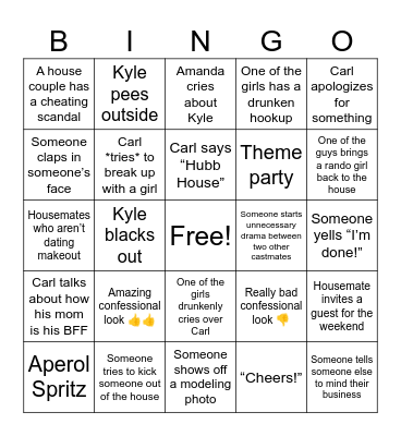 Summer House Bingo Card