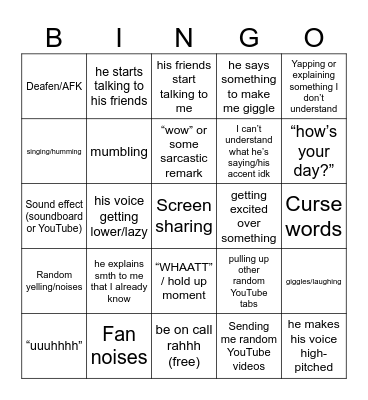 On Call With My Bf 🔥 Bingo Card