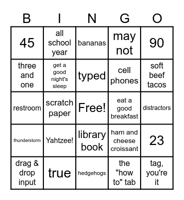 2nd Grade Bingo Card
