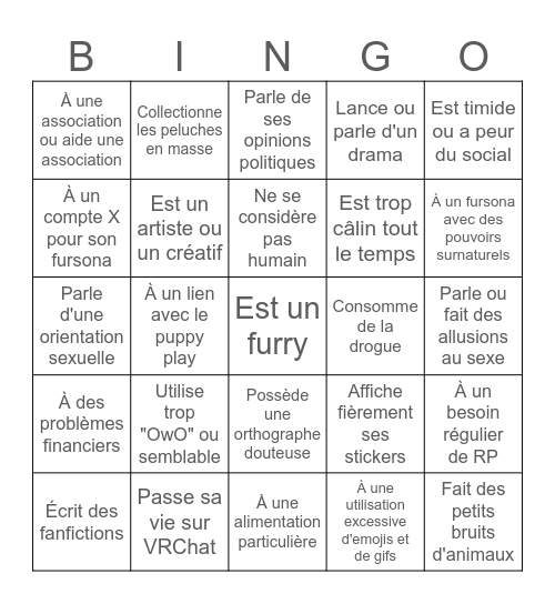 Furfag Bingo Card