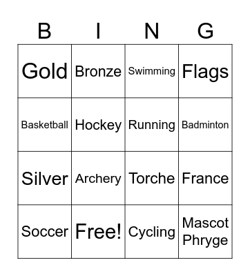 Olympic Games Bingo Card