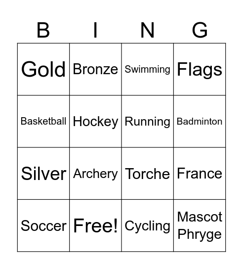 Olympic Games Bingo Card