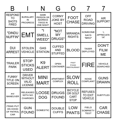 ON PATROL LIVE Bingo Card