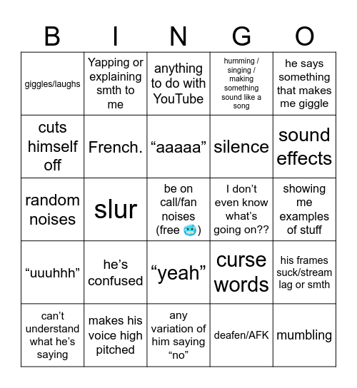 more Nat rahhhh Bingo Card