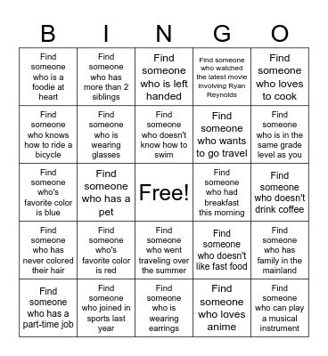 Get to Know You Bingo Card
