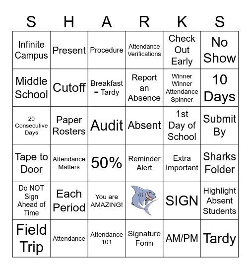 Attendance BINGO Card