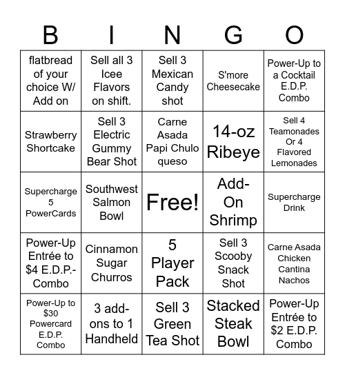 End of the Summer Competition Bingo Card