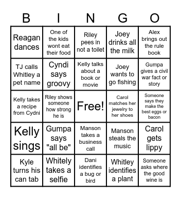 DeGraw Family Reunion 2024 Bingo Card