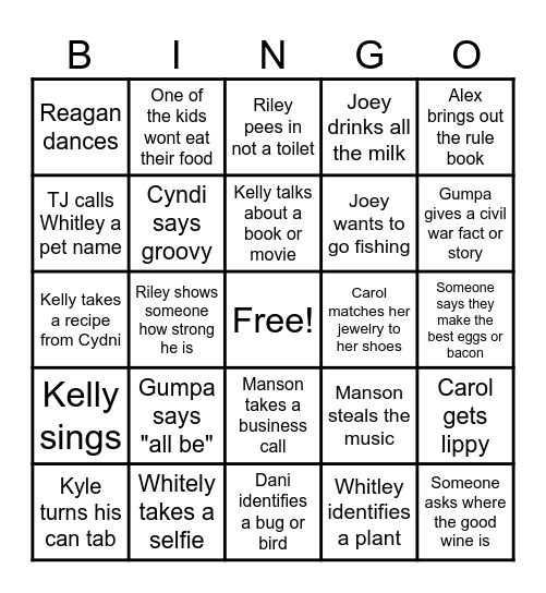 DeGraw Family Reunion 2024 Bingo Card