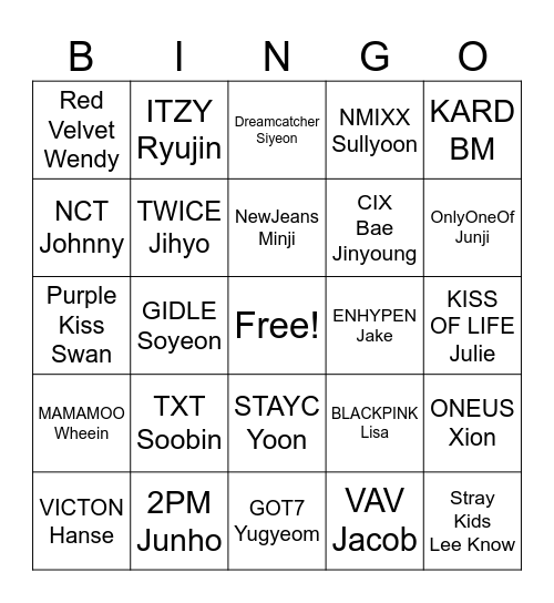 idol bingo Card