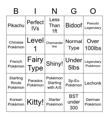 Pokémon Surprise Trades Bingo Card