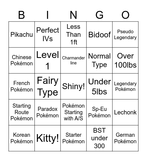 Pokémon Surprise Trades Bingo Card