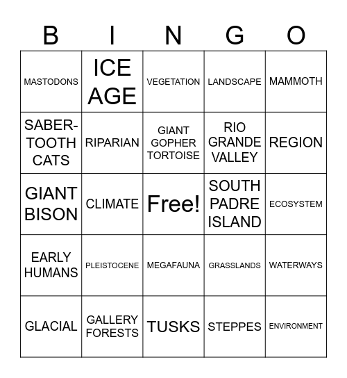 Ancient Landscapes: Pleistocene Bingo Card