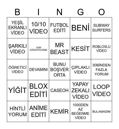 Untitled Bingo Card