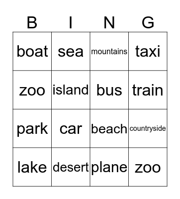 Day Trips Bingo Card