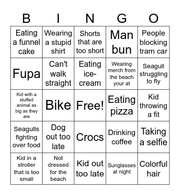 Beach People Watching Bingo Card