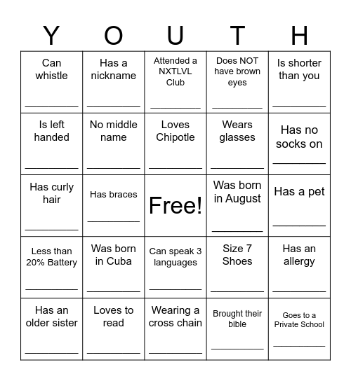 NXTLVL Bingo Card