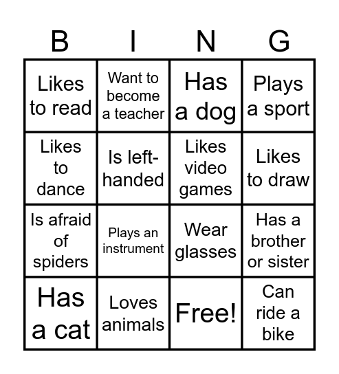 GETTING TO KNOW (LÀM QUEN) Bingo Card