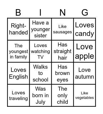 GETTING TO KNOW (LÀM QUEN) Bingo Card