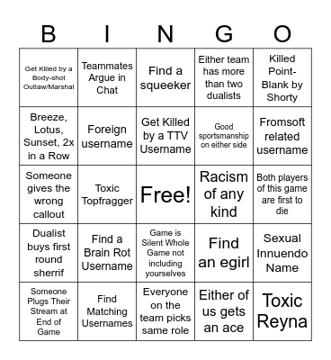 Valorant Bingo (Funny) Bingo Card