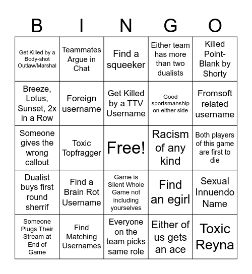 Valorant Bingo (Funny) Bingo Card